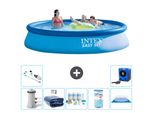 Piscina Gonfiabile Rotonda Easy Set Intex - 396 X 84 Cm - Blu - Tenda Con Pompa Inclusa - Pacchetto Manutenzione - Filtro - Telo Di Fondo - Aspirapolvere - Pompa Di Calore