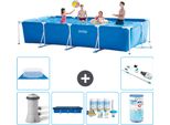 Piscina Intex Con Struttura Rettangolare - 450 X 220 X 84 Cm - Blu - Inclusa Copertura Della Pompa - Pacchetto Manutenzione - Filtro - Telo Di Fondo - Aspirapolvere