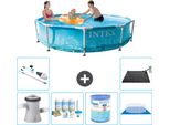 Piscina Intex Con Struttura Rotonda - 305 X 76 Cm - Pressione Dell'acqua - Pacchetto Manutenzione Pompa Incluso - Filtro - Telo Di Fondo - Aspirapolvere - Tappeto Solare