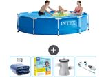Piscina Intex Con Struttura Rotonda - 305 X 76 Cm - Blu - Include Tenda Da Sole - Pacchetto Manutenzione - Pompa Filtro Per Piscina - Hoover