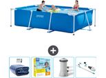 Piscina Intex Con Struttura Rettangolare - 300 X 200 X 75 Cm - Blu - Include Tenda Da Sole - Pacchetto Manutenzione - Pompa Filtro Per Piscina - Hoover