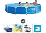 Piscina Intex Con Struttura Rotonda - 366 X 76 Cm - Blu - Include Tenda Da Sole - Pacchetto Manutenzione - Pompa Filtro Per Piscina - Piastrelle Per Pavimento