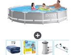 Piscina Intex Con Struttura A Prisma Rotondo - 366 X 76 Cm - Grigio - Include Tenda Da Sole - Pacchetto Manutenzione - Pompa Filtro Per Piscina - Hoover