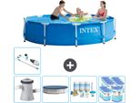 Piscina Intex Con Struttura Rotonda - 305 X 76 Cm - Blu - Inclusa Copertura Della Pompa - Pacchetto Manutenzione - Filtro - Aspirapolvere