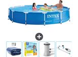 Piscina Intex Con Struttura Rotonda - 366 X 76 Cm - Blu - Include Tenda Da Sole - Pacchetto Manutenzione - Pompa Filtro Per Piscina - Hoover