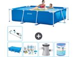 Piscina Intex Con Struttura Rettangolare - 220 X 150 X 60 Cm - Blu - Include Tenda Da Sole - Pacchetto Manutenzione - Pompa Filtro Per Piscina - Filtro - Aspirapolvere