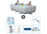 Piscina Intex Con Struttura A Prisma Rettangolare - 300 X 175 X 80 Cm - Grigio - Inclusa Pompa - Copertura A Scaletta - Pacchetto Manutenzione - Filtro - Aspirapolvere
