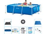 Piscina Intex Con Struttura Rettangolare - 220 X 150 X 60 Cm - Blu - Include Copertura - Pacchetto Manutenzione - Pompa Filtro Per Piscina - Filtro - Aspiratore - Tappeto Solare