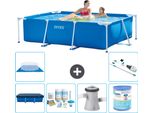 Piscina Intex Con Struttura Rettangolare - 220 X 150 X 60 Cm - Blu - Include Telo Di Copertura - Pacchetto Di Manutenzione - Pompa Filtro Per Piscina - Filtro - Telo Di Fondo - Aspirapolvere
