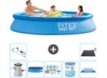 Piscina Gonfiabile Rotonda Easy Set Di Intex - 305 X 61 Cm - Blu - Inclusa Copertura Della Pompa - Pacchetto Di Manutenzione - Filtro - Telo Di Fondo - Aspirapolvere - Tappeto Solare