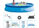 Piscina Gonfiabile Rotonda Intex Easy Set - 396 X 84 Cm - Blu - Incluso Pacchetto Manutenzione Pompa - Filtro - Telo Di Fondo - Aspirapolvere - Tappeto Solare