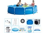 Piscina Intex Con Struttura Rotonda - 305 X 76 Cm - Blu - Pompa Inclusa - Tenda Da Sole - Pacchetto Manutenzione - Filtro - Telo Di Fondo - Aspirapolvere - Scaletta
