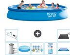 Piscina Gonfiabile Rotonda Intex Easy Set - 457 X 84 Cm - Blu - Incluso Telo Pompa - Pacchetto Manutenzione - Filtro - Telo Di Fondo - Aspiratore - Tappeto Solare