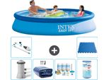 Piscina Gonfiabile Rotonda Intex Easy Set - 366 X 76 Cm - Blu - Inclusa Pompa Tenda - Pacchetto Manutenzione - Filtro - Aspirapolvere - Piastrelle Per Pavimento