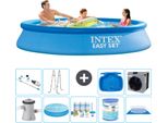 Piscina Gonfiabile Rotonda Intex Easy Set - 305 X 61 Cm - Blu - Incluso Tenda Con Pompa - Pacchetto Manutenzione - Filtro - Telo Di Fondo - Aspirapolvere - Scaletta