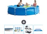 Piscina Intex Con Struttura Rotonda - 305 X 76 Cm - Blu - Include Copertura - Pacchetto Manutenzione - Pompa Filtro Per Piscina - Copertura Del Terreno