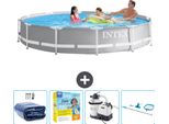 Piscina Intex Con Struttura A Prisma Rotondo - 366 X 76 Cm - Grigio - Include Tenda Da Sole - Pacchetto Manutenzione - Pompa Filtro Per Piscina - Kit Di Pulizia