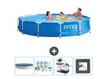 Piscina Intex Con Struttura Rotonda - 366 X 76 Cm - Blu - Copertura Inclusa - Pacchetto Manutenzione - Pompa Filtro Per Piscina - Pavimento In Piastrelle