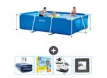 Piscina Intex Con Struttura Rettangolare - 300 X 200 X 75 Cm - Blu - Include Tenda Da Sole - Pacchetto Manutenzione - Pompa Filtro Per Piscina - Piastrelle Per Pavimento