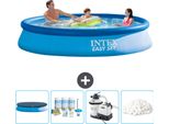 Piscina Gonfiabile Rotonda Intex Easy-Set - 366 X 76 Cm - Blu - Include Copertura - Pacchetto Di Manutenzione - Pompa Filtro Per Piscina - Sfere Filtro