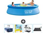 Piscina Gonfiabile Rotonda Intex Easy Set - 305 X 76 Cm - Blu - Include Tenda Da Sole - Pacchetto Manutenzione - Pompa Filtro Per Piscina - Tappeto Solare