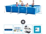Piscina Intex Con Struttura Rettangolare - 450 X 220 X 84 Cm - Blu - Include Copertura - Pacchetto Manutenzione - Pompa Filtro Per Piscina - Piastrelle Per Pavimento