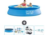Piscina Gonfiabile Rotonda Intex Easy Set - 244 X 61 Cm - Blu - Include Copertura - Kit Di Manutenzione - Pompa Filtro Per Piscina - Kit Di Pulizia
