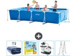 Piscina Intex Con Struttura Rettangolare - 450 X 220 X 84 Cm - Blu - Include Tenda Da Sole - Pacchetto Manutenzione - Pompa Filtro Per Piscina - Scaletta