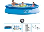 Piscina Gonfiabile Rotonda Easy-Set Intex - 366 X 76 Cm - Blu - Include Copertura - Pacchetto Manutenzione - Pompa Filtro Per Piscina - Hoover
