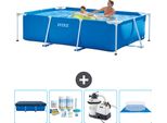 Piscina Intex Con Struttura Rettangolare - 260 X 160 X 65 Cm - Blu - Include Copertura - Pacchetto Manutenzione - Pompa Filtro Per Piscina - Copertura Del Terreno