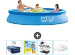 Piscina Gonfiabile Rotonda Easy Set Di Intex - 305 X 61 Cm - Blu - Include Tenda Da Sole - Pacchetto Manutenzione - Pompa Filtro Per Piscina - Sfere Filtro