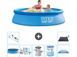 Piscina Gonfiabile Rotonda Intex Easy Set - 244 X 61 Cm - Blu - Include Copertura - Pacchetto Manutenzione - Pompa Filtro Per Piscina - Filtro - Telo Di Fondo - Aspirapolvere