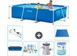 Piscina Intex Con Struttura Rettangolare - 260 X 160 X 65 Cm - Blu - Include Copertura - Pacchetto Di Manutenzione - Pompa Filtro Per Piscina - Filtro - Aspirapolvere - Piastrelle Per Pavimento