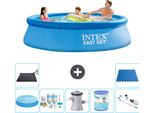 Piscina Gonfiabile Rotonda Intex Easy Set - 305 X 76 Cm - Blu - Include Tenda Da Sole - Pacchetto Manutenzione - Pompa Filtro Per Piscina - Filtro - Aspirapolvere - Tappetino Solare