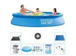 Piscina Gonfiabile Rotonda Intex Easy Set - 305 X 61 Cm - Blu - Incluso Tenda Con Pompa - Pacchetto Manutenzione - Filtro - Aspirapolvere - Tappetino Solare - Piastrelle Per Pavimento