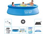 Piscina Gonfiabile Rotonda Easy Set Di Intex - 305 X 76 Cm - Blu - Inclusa Copertura Della Pompa - Pacchetto Di Manutenzione - Filtro - Telo Di Fondo - Aspirapolvere - Tappeto Solare
