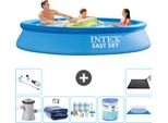 Piscina Gonfiabile Rotonda Intex Easy Set - 305 X 61 Cm - Blu - Incluso Tenda Con Pompa - Pacchetto Manutenzione - Filtro - Telo Di Fondo - Aspirapolvere - Tappeto Solare