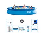 Piscina Gonfiabile Rotonda Intex Easy Set - 457 X 84 Cm - Blu - Inclusa Copertura Della Pompa - Pacchetto Manutenzione - Filtro - Telo Di Fondo - Aspirapolvere - Pompa Di Calore