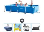 Piscina Intex Con Struttura Rettangolare - 450 X 220 X 84 Cm - Blu - Include Tenda Da Sole - Pacchetto Manutenzione - Pompa Filtro Per Piscina - Tappeto Solare