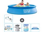 Piscina Gonfiabile Rotonda Intex Easy Set - 244 X 61 Cm - Blu - Pacchetto Manutenzione Incluso - Pompa Filtro Per Piscina - Filtro - Telo Di Fondo - Aspirapolvere