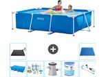 Piscina Intex Con Struttura Rettangolare - 220 X 150 X 60 Cm - Blu - Include Tenda Da Sole - Pacchetto Manutenzione - Pompa Filtro Per Piscina - Filtro - Aspirapolvere - Tappeto Solare