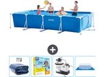 Piscina Intex Con Struttura Rettangolare - 450 X 220 X 84 Cm - Blu - Include Tenda Da Sole - Pacchetto Manutenzione - Pompa Filtro Per Piscina - Copertura Del Terreno