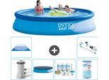 Piscina Gonfiabile Rotonda Easy Set Di Intex - 396 X 84 Cm - Blu - Inclusa Copertura Della Pompa - Pacchetto Di Manutenzione - Filtro - Telo Di Fondo - Aspirapolvere