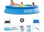 Piscina Gonfiabile Rotonda Intex Easy Set - 305 X 61 Cm - Blu - Include Tenda Da Sole - Pacchetto Manutenzione - Pompa Filtro Per Piscina - Filtro - Aspirapolvere - Tappetino Solare
