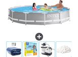 Piscina Intex Con Struttura A Prisma Rotondo - 366 X 76 Cm - Grigio - Include Tenda Da Sole - Pacchetto Manutenzione - Pompa Filtro Per Piscina - Sfere Filtranti