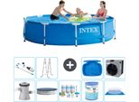 Piscina Intex Con Struttura Rotonda - 305 X 76 Cm - Blu - Inclusa Copertura Della Pompa - Pacchetto Di Manutenzione - Filtro - Telo Di Fondo - Aspirapolvere - Scaletta