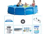 Piscina Intex Con Struttura Rotonda - 305 X 76 Cm - Blu - Inclusa Copertura Della Pompa - Pacchetto Di Manutenzione - Filtro - Telo Di Fondo - Aspirapolvere
