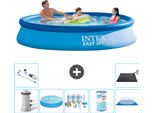 Piscina Gonfiabile Rotonda Easy Set Intex - 366 X 76 Cm - Blu - Incluso Telo Pompa - Pacchetto Manutenzione - Filtro - Telo Di Fondo - Aspirapolvere - Tappeto Solare