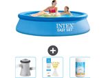 Piscina Gonfiabile Rotonda Intex Easy Set - 244 X 61 Cm - Blu - Pompa Filtro Per Piscina Inclusa - Strisce Di Test - Cloro