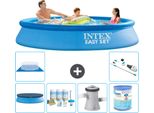 Piscina Gonfiabile Rotonda Intex Easy Set - 305 X 61 Cm - Blu - Include Copertura - Pacchetto Manutenzione - Pompa Filtro Per Piscina - Filtro - Telo Di Fondo - Aspirapolvere
